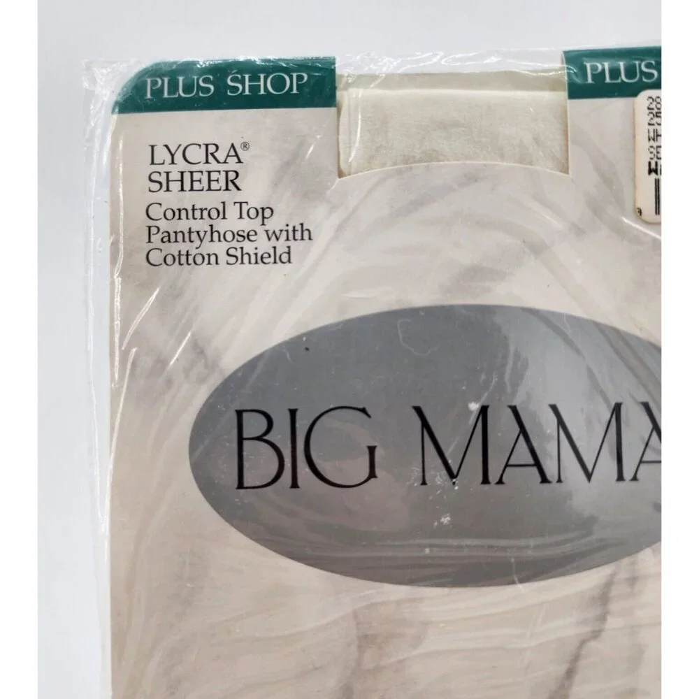 Vtg‎ Big Mama Lycra Sheer Control Top Pantyhose Cotton Shield White Size XL